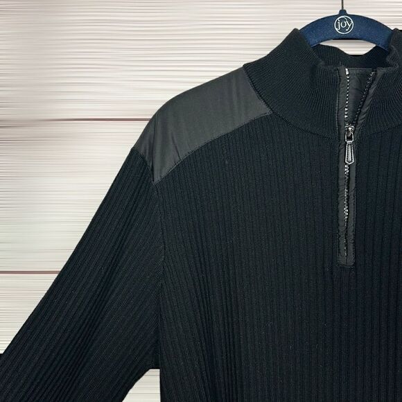 Bugatchi Uomo Black Rib Knit Quarter Zip Sweater Wool Blend Mock Neck L - Picture 6 of 13